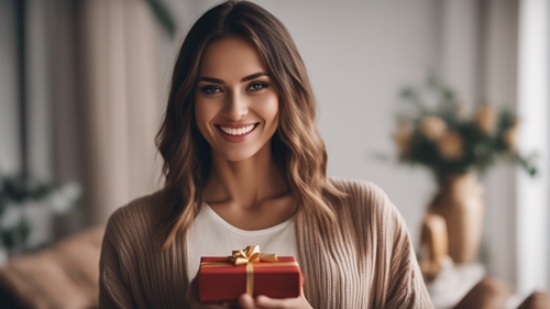 A woman gives you a present