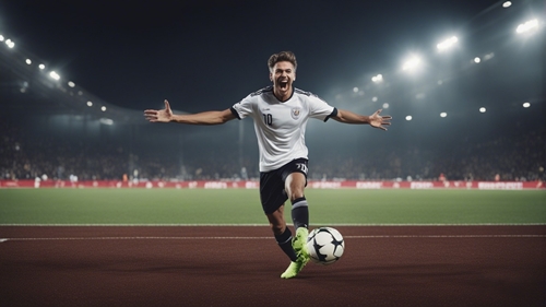 A footballer shoots towards the goal