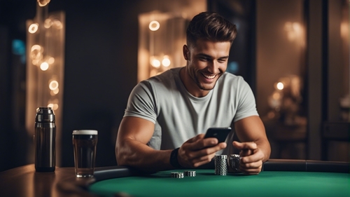 A player sitting at a bar table